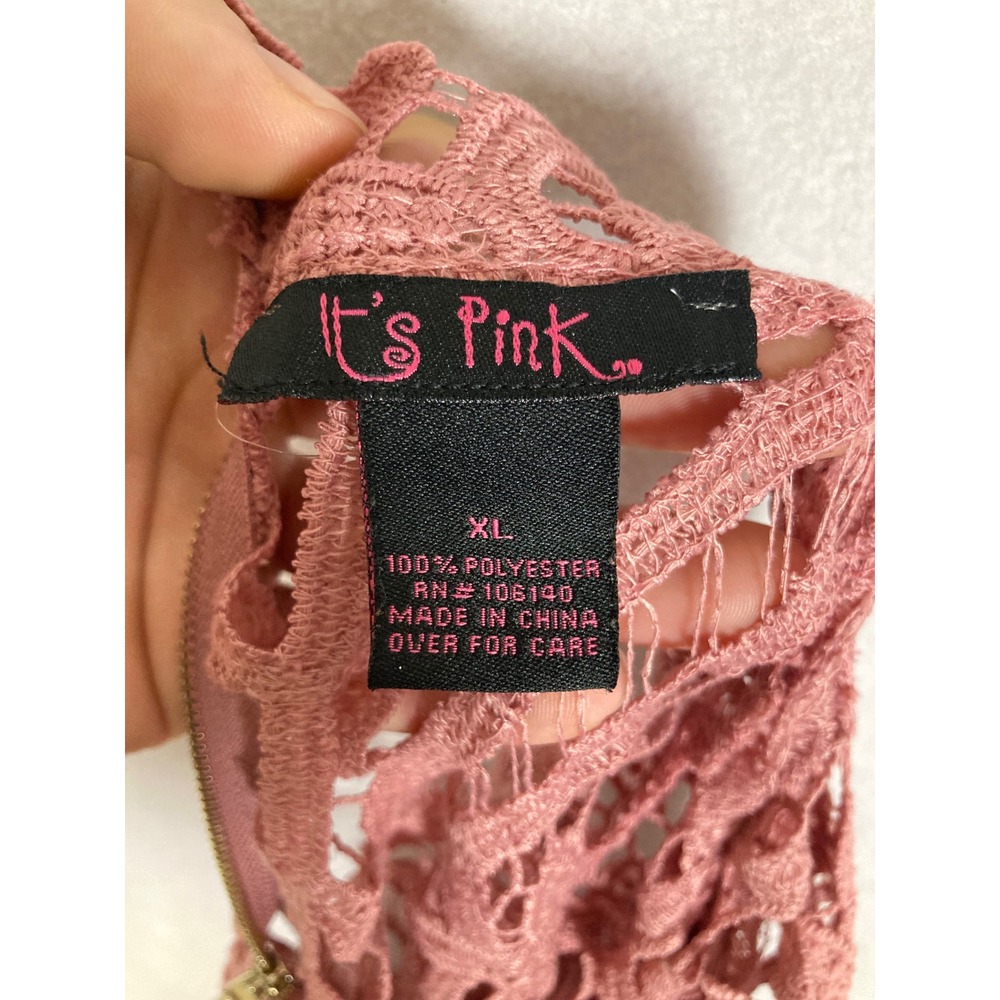 Whimsical Romantic It's Pink Women XL Dusty Rose Crochet Lace Bell Slv Crop Top - Picture 3 of 10